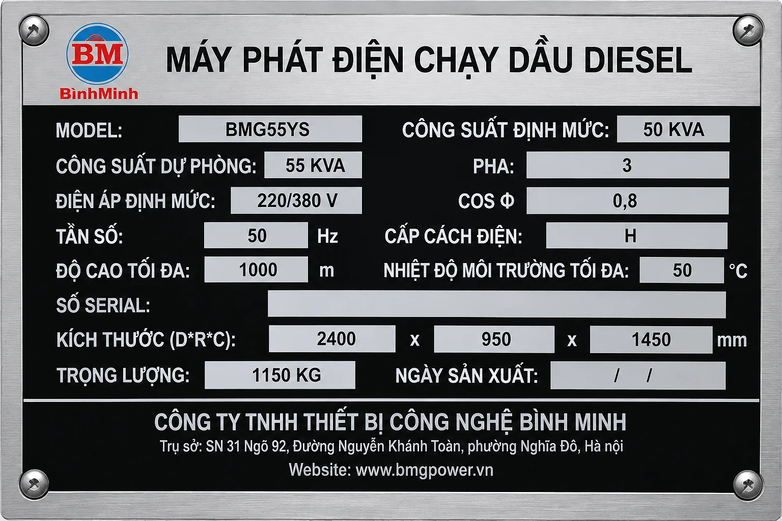 Bình Minh Bàn Giao 8 Tổ Máy BMG55YS Cho Chi Cục Dự Trữ Nhà Nước Khu Vực I
